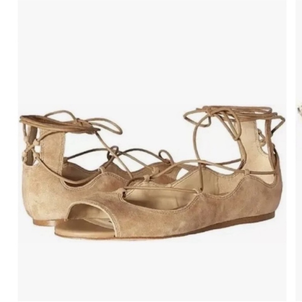 Sam Edelman Tan Suede Lace-Up Flats “Barbara” Neutral 7